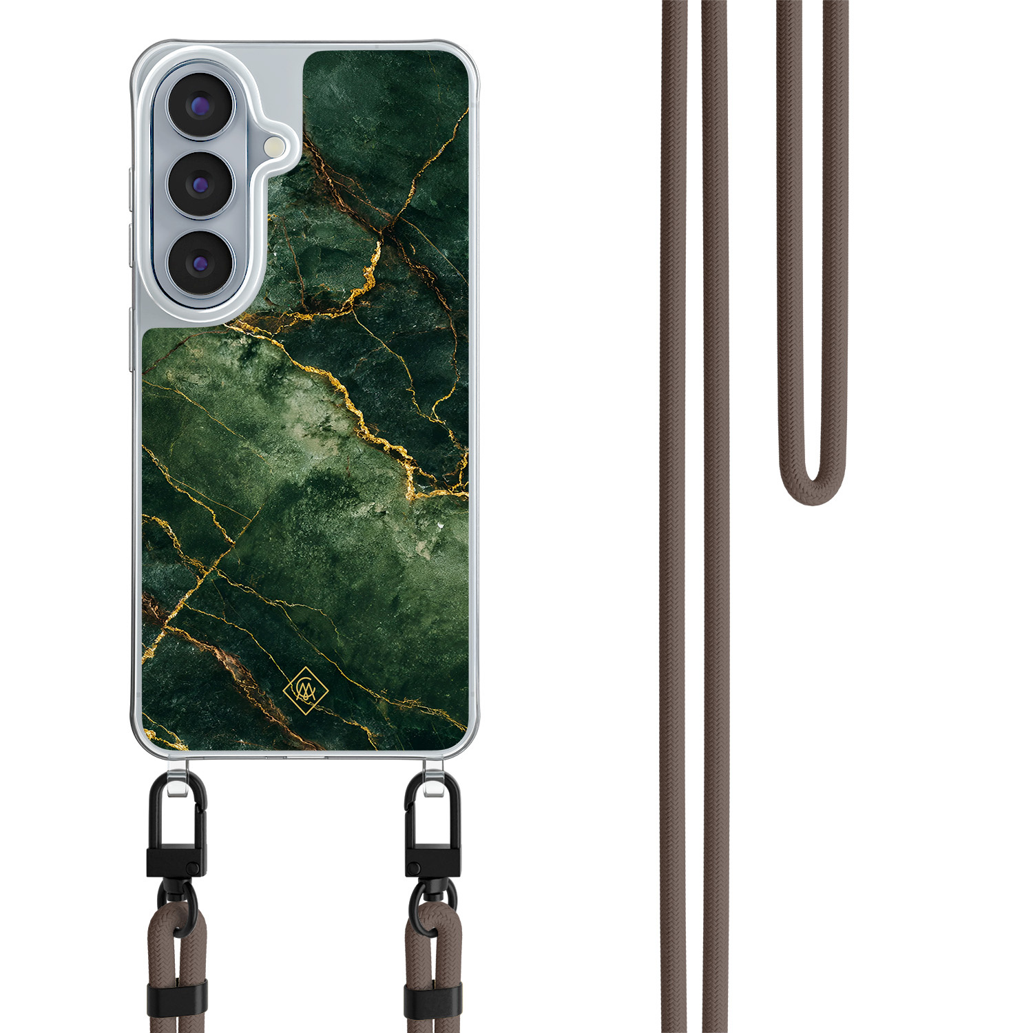 Samsung Galaxy S26 hoesje met donkerbruin koord Emerald Marble