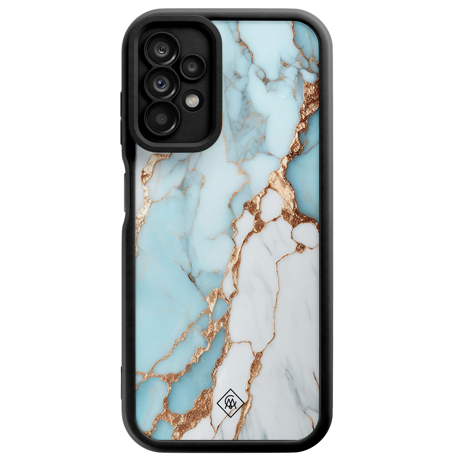Samsung Galaxy A23 zwarte case Marmer lichtblauw