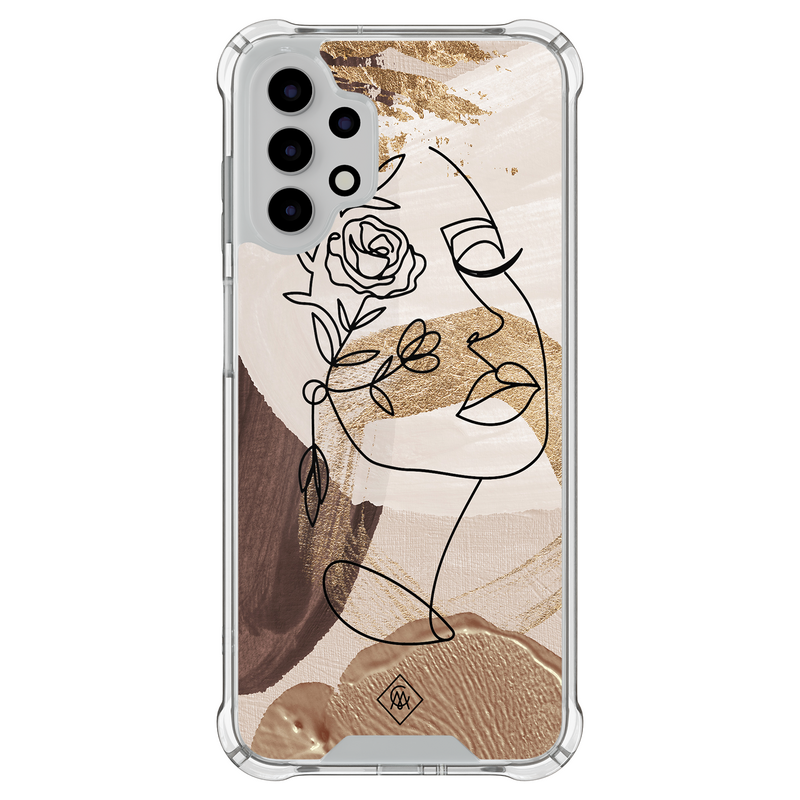 Casimoda Samsung Galaxy A13 4G shockproof hoesje - Abstract gezicht bruin