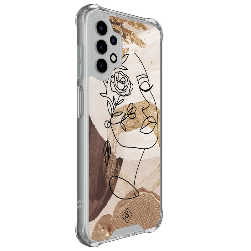Casimoda Samsung Galaxy A13 4G shockproof hoesje - Abstract gezicht bruin