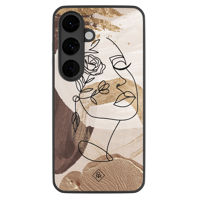Casimoda Samsung Galaxy S26 glazen hardcase - Abstract gezicht bruin