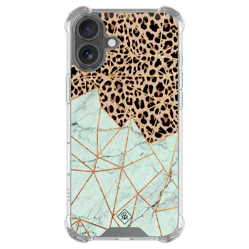 Casimoda iPhone 18 shockproof hoesje - Luipaard marmer mint