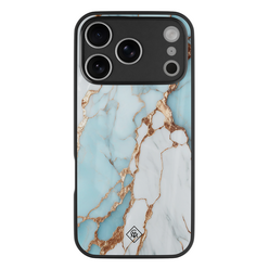 Casimoda iPhone 18 Pro glazen hardcase - Marmer lichtblauw