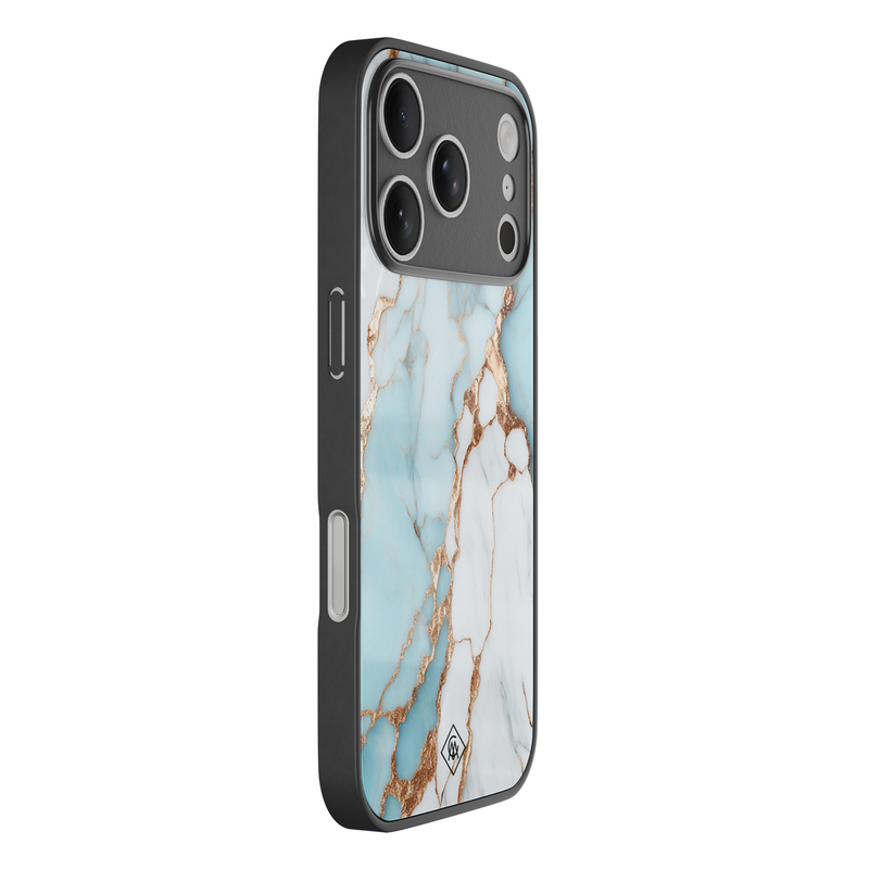 Casimoda iPhone 18 Pro glazen hardcase - Marmer lichtblauw