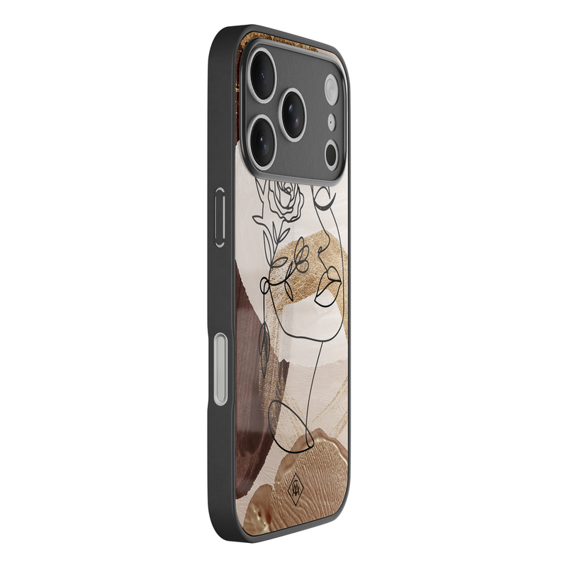 Casimoda iPhone 18 Pro glazen hardcase - Abstract gezicht bruin