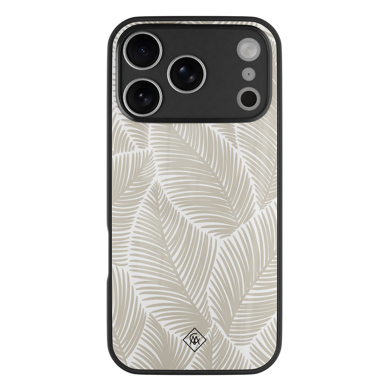 Casimoda iPhone 18 Pro glazen hardcase - Palmy leaves beige