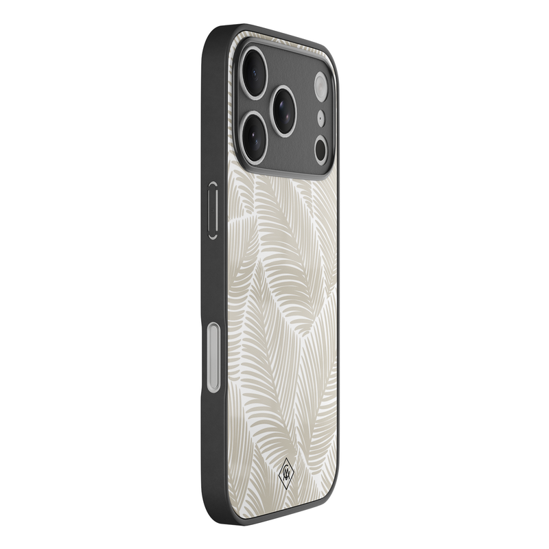 Casimoda iPhone 18 Pro glazen hardcase - Palmy leaves beige