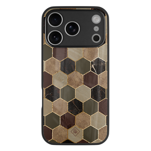 Casimoda iPhone 18 Pro glazen hardcase - Kubus bruin groen