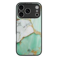 Casimoda iPhone 18 Pro glazen hardcase - Marmer mint goud