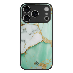 Casimoda iPhone 18 Pro glazen hardcase - Marmer mint goud