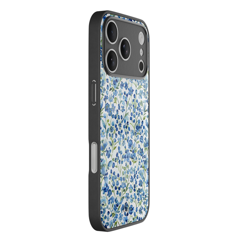 Casimoda iPhone 18 Pro glazen hardcase - Vintage blue floral