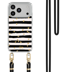 Casimoda iPhone 18 Pro hoesje met zwart koord - Hart streepjes
