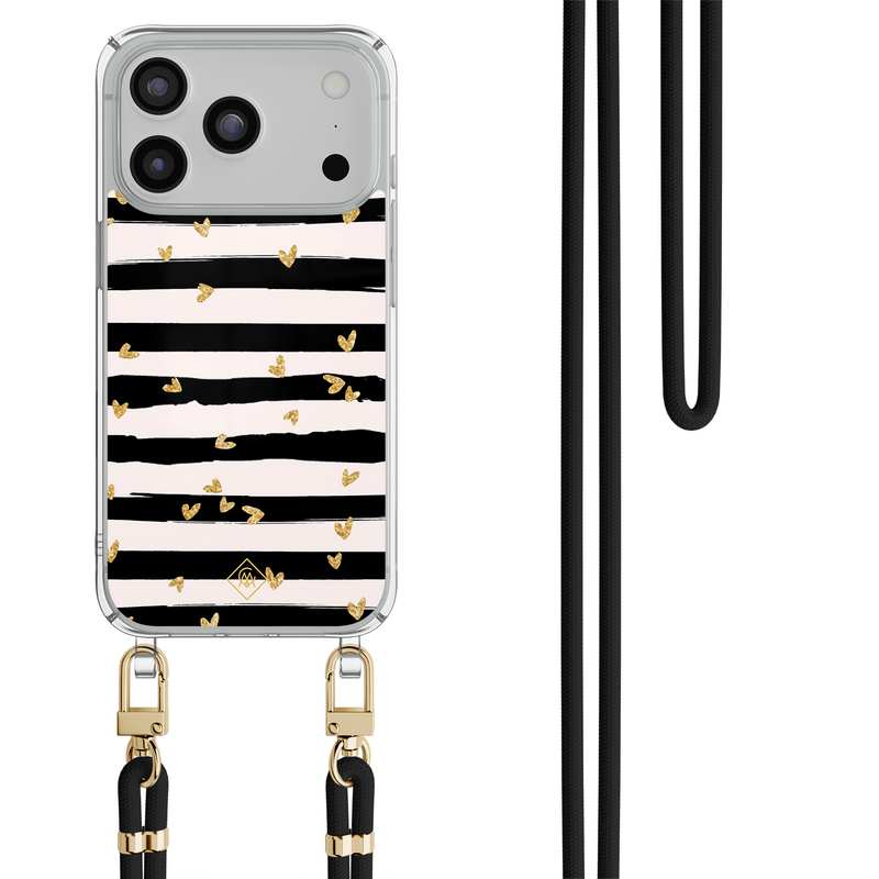 Casimoda iPhone 18 Pro hoesje met zwart koord - Hart streepjes
