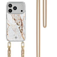 Casimoda iPhone 18 Pro hoesje met beige koord - Marmer goud