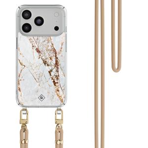 Casimoda iPhone 18 Pro hoesje met beige koord - Marmer goud