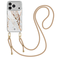 Casimoda iPhone 18 Pro hoesje met beige koord - Marmer goud