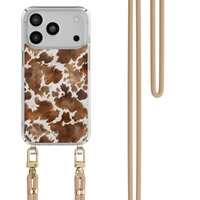 Casimoda iPhone 18 Pro hoesje met beige koord - Koeienprint