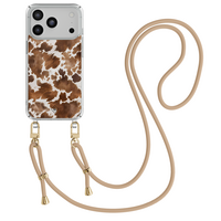 Casimoda iPhone 18 Pro hoesje met beige koord - Koeienprint