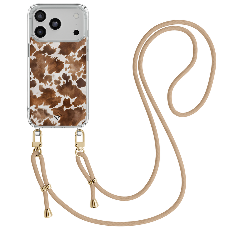 Casimoda iPhone 18 Pro hoesje met beige koord - Koeienprint