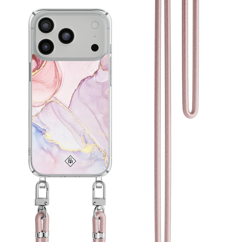 Casimoda iPhone 18 Pro hoesje met rosegoud koord - Purple sky