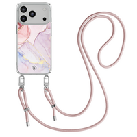 Casimoda iPhone 18 Pro hoesje met rosegoud koord - Purple sky