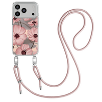 Casimoda iPhone 18 Pro hoesje met rosegoud koord - Soft bloom pink