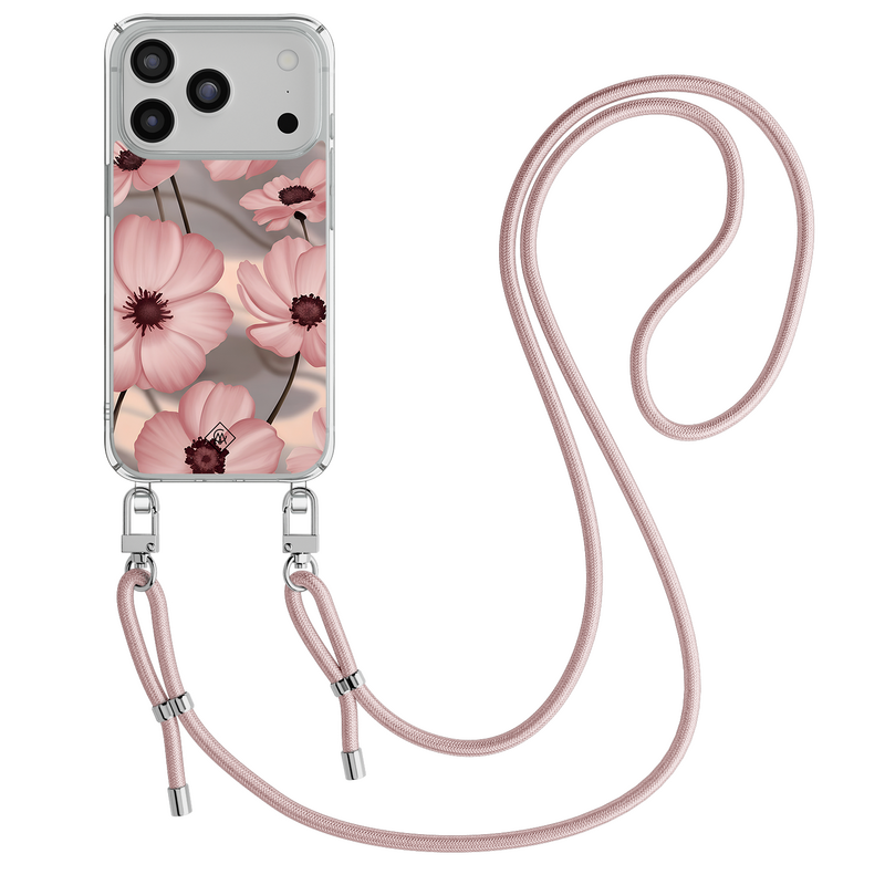 Casimoda iPhone 18 Pro hoesje met rosegoud koord - Soft bloom pink