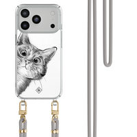 Casimoda iPhone 18 Pro hoesje met grijs koord - Peekaboo kat