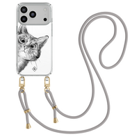 Casimoda iPhone 18 Pro hoesje met grijs koord - Peekaboo kat
