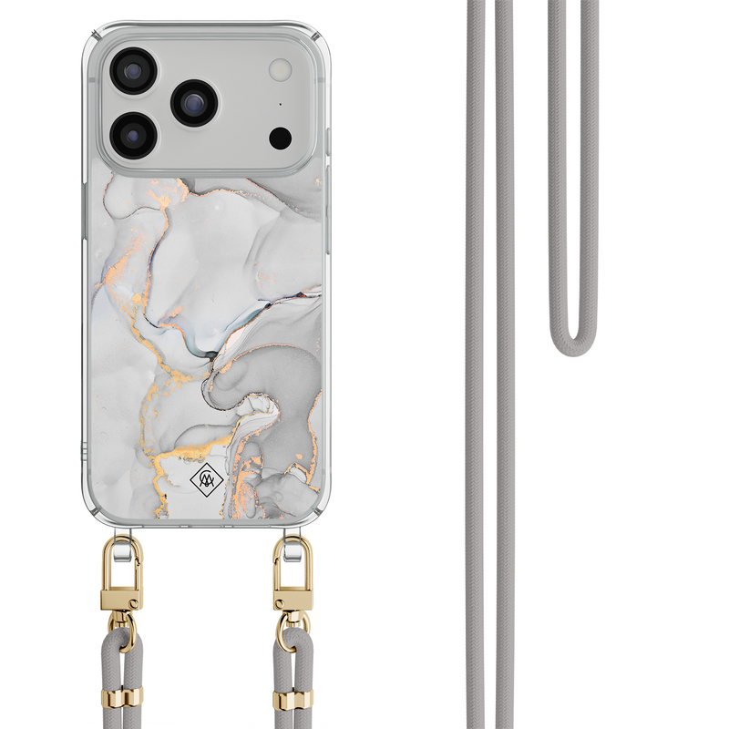 Casimoda iPhone 18 Pro hoesje met grijs koord - Marmer grijs