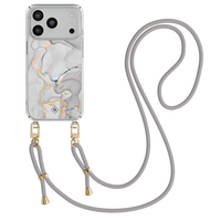 Casimoda iPhone 18 Pro hoesje met grijs koord - Marmer grijs