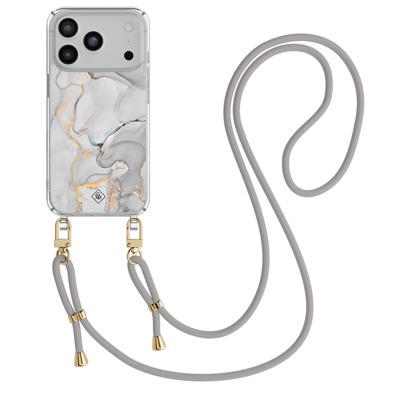Casimoda iPhone 18 Pro hoesje met grijs koord - Marmer grijs