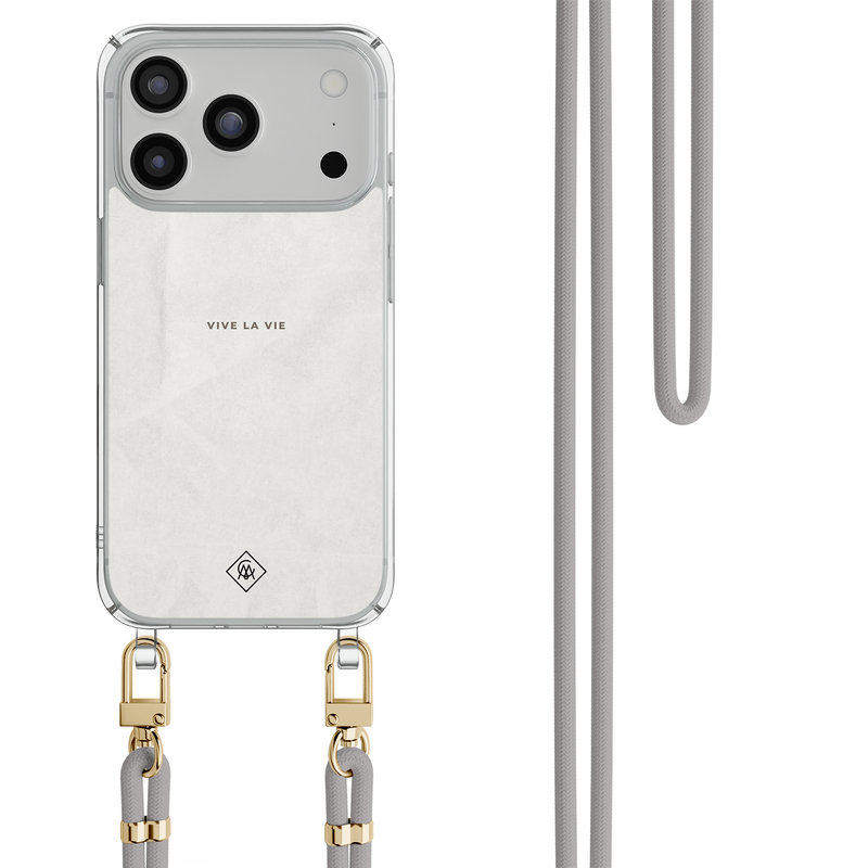 Casimoda iPhone 18 Pro hoesje met grijs koord - Vive la vie