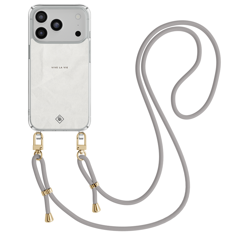 Casimoda iPhone 18 Pro hoesje met grijs koord - Vive la vie