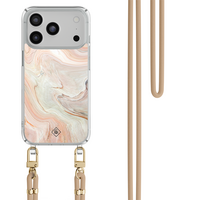 Casimoda iPhone 18 Pro hoesje met beige koord - Marmer waves