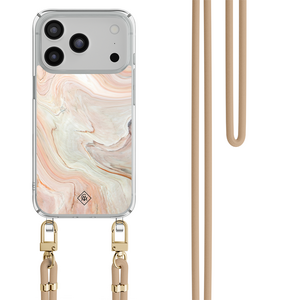 Casimoda iPhone 18 Pro hoesje met beige koord - Marmer waves