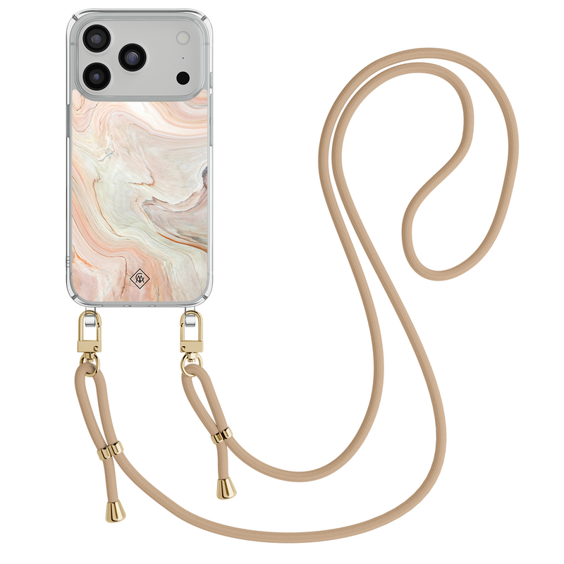 Casimoda iPhone 18 Pro hoesje met beige koord - Marmer waves
