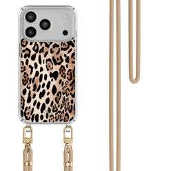 Casimoda iPhone 18 Pro hoesje met beige koord - Golden wildcat