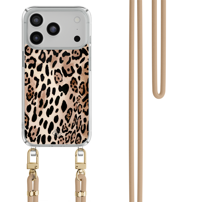 Casimoda iPhone 18 Pro hoesje met beige koord - Golden wildcat
