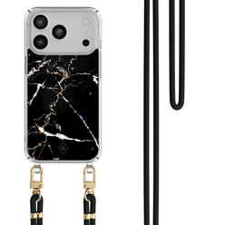Casimoda iPhone 18 Pro hoesje met zwart koord - Marmer zwart