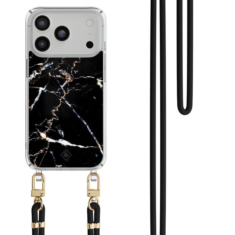 Casimoda iPhone 18 Pro hoesje met zwart koord - Marmer zwart