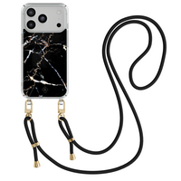 Casimoda iPhone 18 Pro hoesje met zwart koord - Marmer zwart