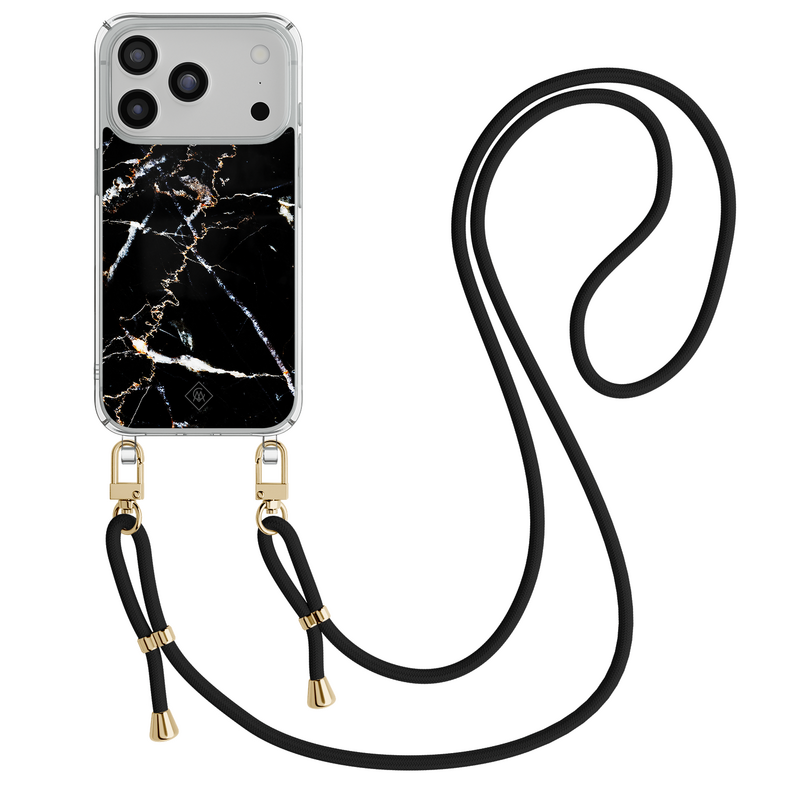Casimoda iPhone 18 Pro hoesje met zwart koord - Marmer zwart