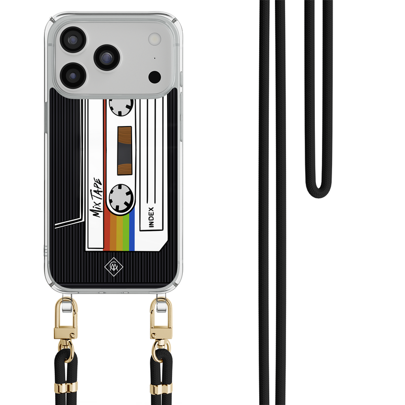 Casimoda iPhone 18 Pro hoesje met zwart koord - Cassette mixtape