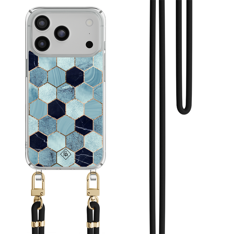 Casimoda iPhone 18 Pro hoesje met zwart koord - Blue cubes