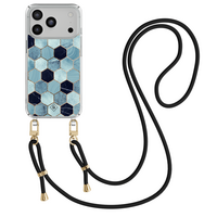 Casimoda iPhone 18 Pro hoesje met zwart koord - Blue cubes