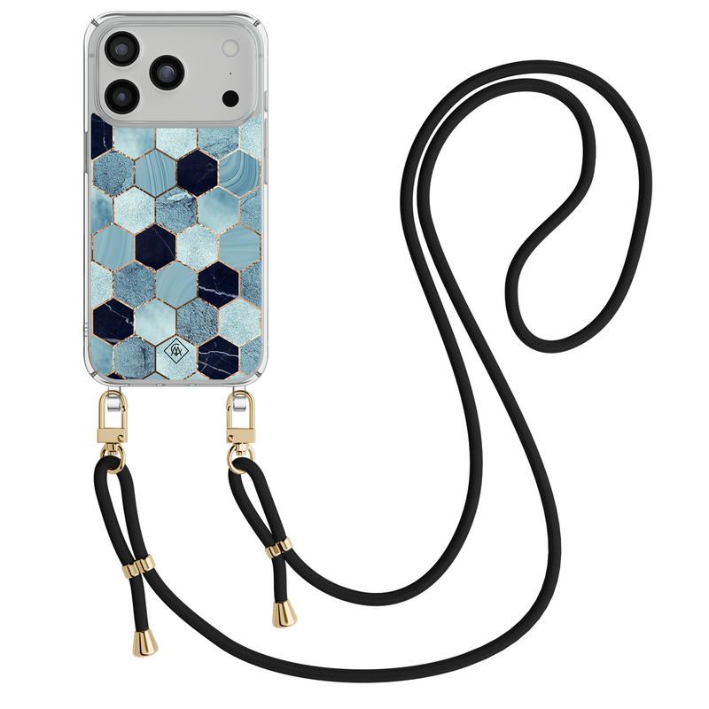 Casimoda iPhone 18 Pro hoesje met zwart koord - Blue cubes