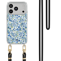 Casimoda iPhone 18 Pro hoesje met zwart koord - Vintage blue garden