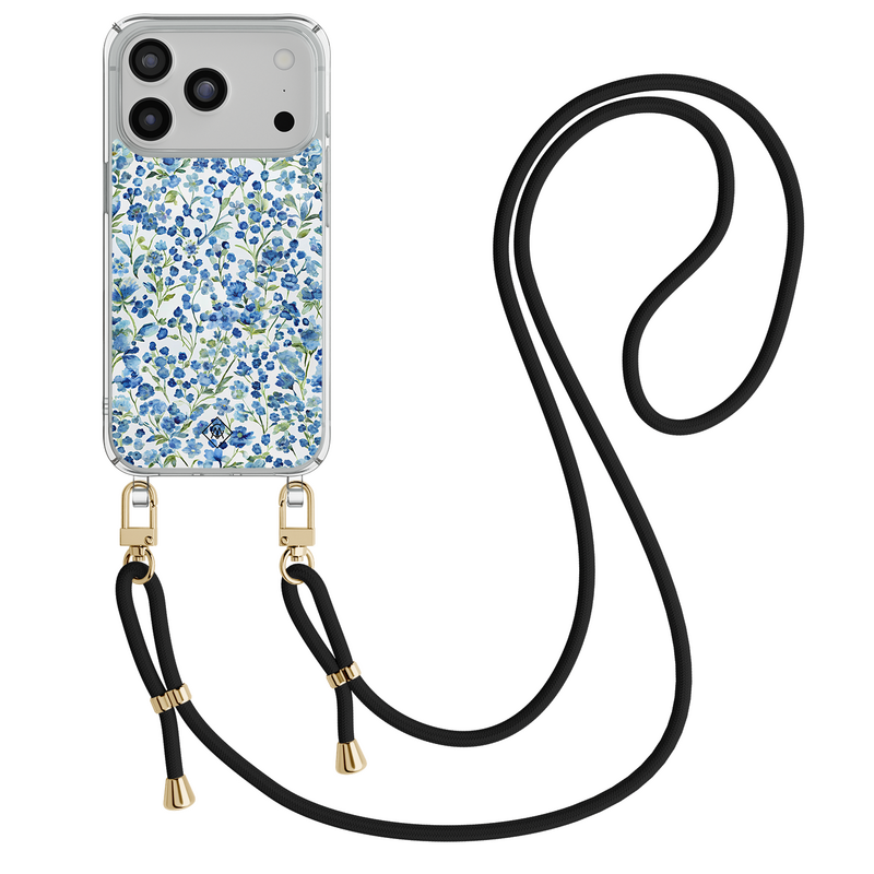 Casimoda iPhone 18 Pro hoesje met zwart koord - Vintage blue garden