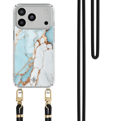 Casimoda iPhone 18 Pro hoesje met zwart koord - Marmer lichtblauw